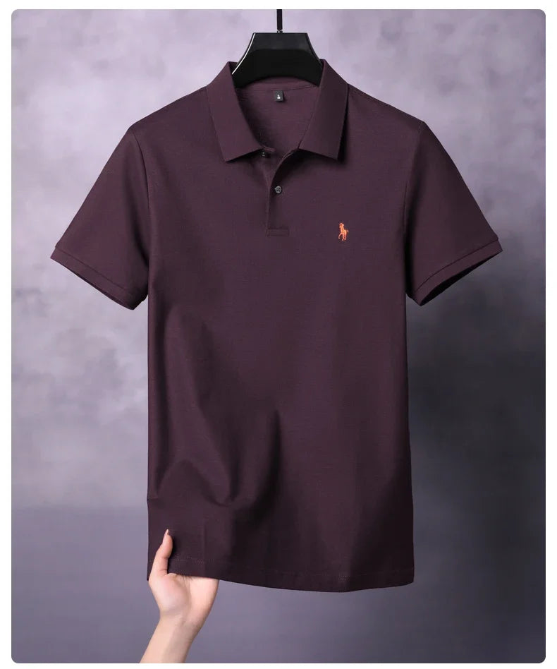 High end 100% cotton men's short sleeve solid color polo shirt light luxury brand embroidered business casual summer New T-shirt