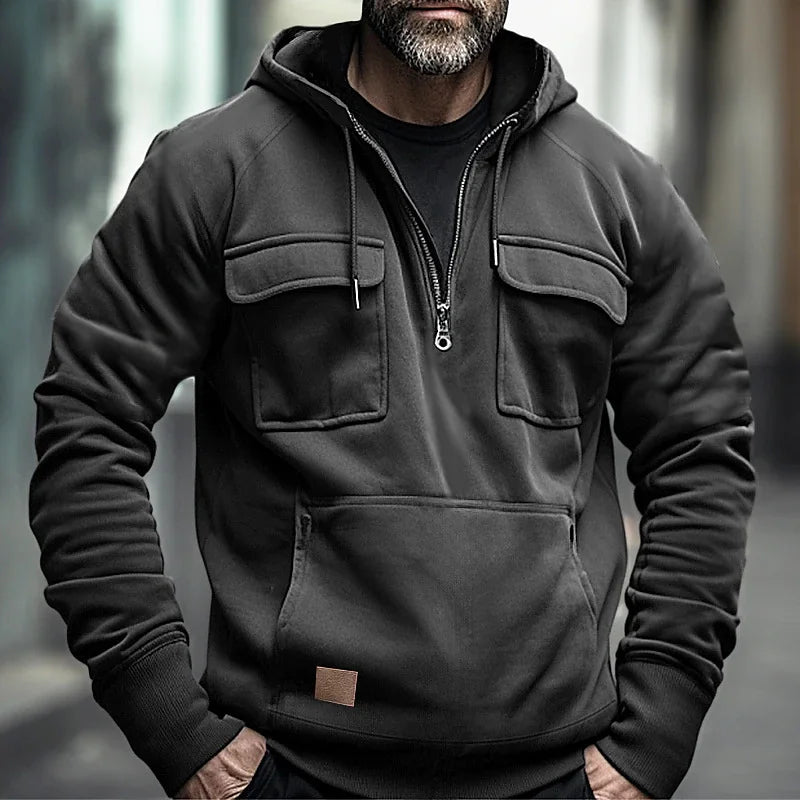 logo motorcycle racing competition 2026 new men's multi pocket zipper outdoor sports hooded sweatshirt