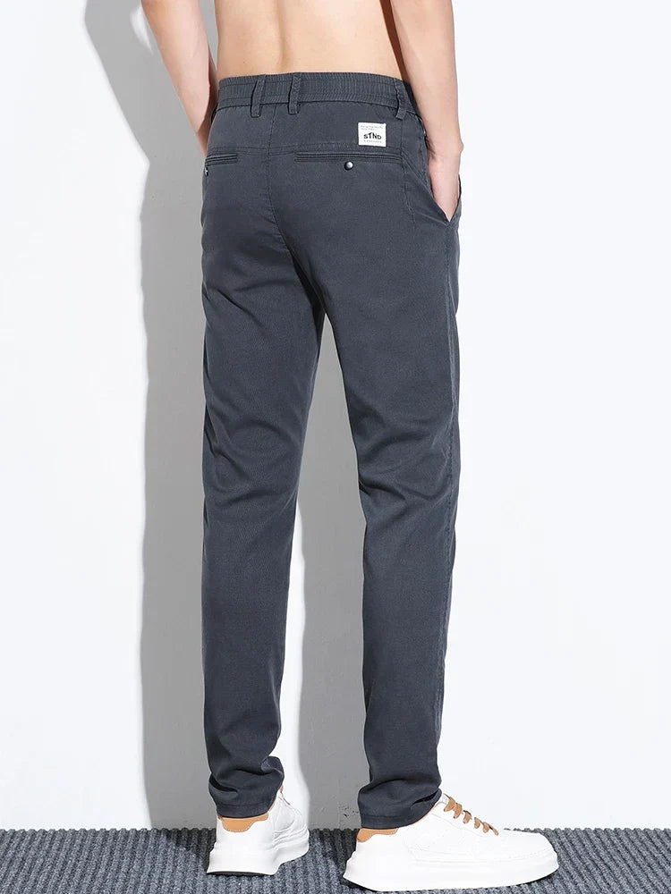 Thin Men's Pants Spring Summer Straight Casual Pants Lyocell Fabric Fashion Slim Stretch Korean Trousers Solid Color 2025 New