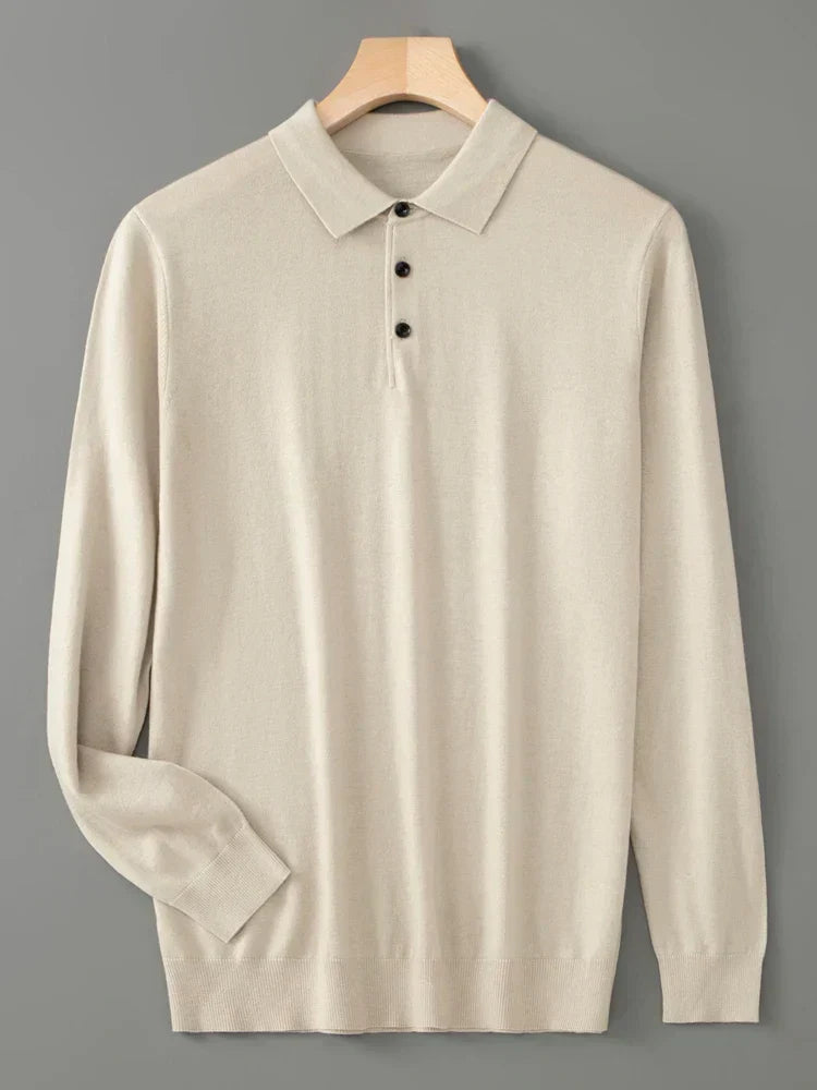 Spring Autumn Men Shirt  Merino Worsted Wool Knitted Pullover Long Sleeve Polo-Collar Clothing Tops Smart Casual Thin Outerwears