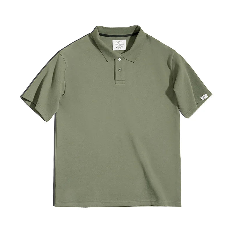 Vintage 340g Heavyweight Polo Shirt for Men 2023 Summer Cotton Golf Wear T-shirt Casual Loose Short Sleeve Tee Work Wear