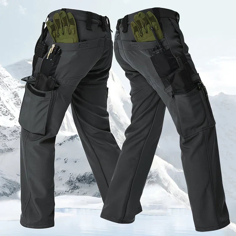 Winter Outdoor Work Sets Mens Field Training Jackets Multi-Pocket Fleece Cargo Pants Tactical Waterproof Camping Tracksuits Set