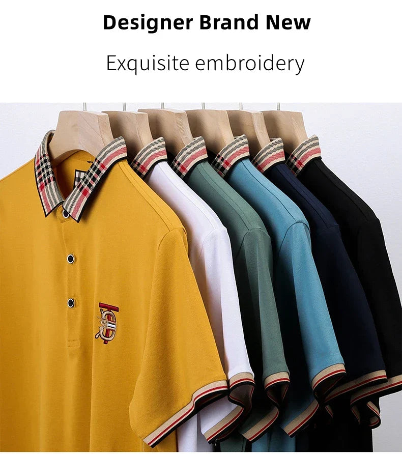 Fashion designer brand short sleeve men's polo shirt new lapel top high-end embroidery summer breathable casual Paul T-shirt