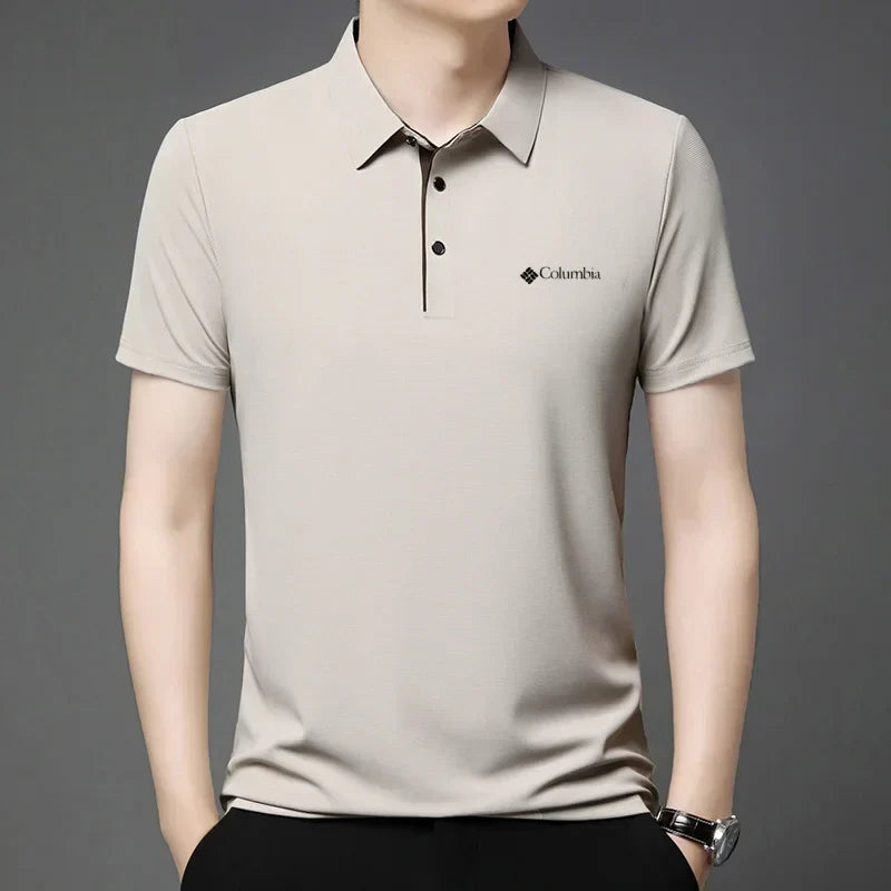 High end brand men's letter printed short sleeved polo shirt cool breathable casual business 2025 summer new style lapel T-shirt