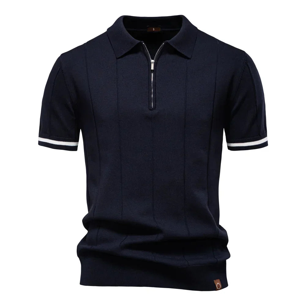 Men's Solid Color Sport Zipper Polo Shirt Athletic Social Polo Shirts for Men Office Slim Fit Polo