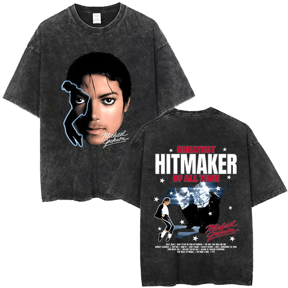 Washed Vintage Michael Jackson Face Graphic T-shirt Men Women Fashion Hip Hop Oversized T-shirts Male Retro Gothic Rock T Shirts