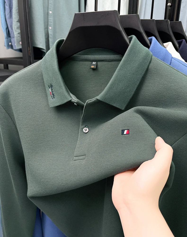 High end embroidery craft polo shirt long sleeved brand autumn Men's Wear comfortable breathable cotton casual business T-shirt
