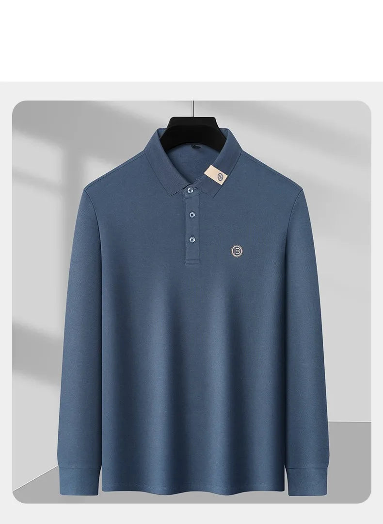 High end letter embroidery brand men's long sleeved polo shirt 2024 Spring and Autumn new comfortable 100% cotton casual T-shirt