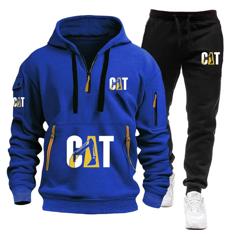 Spring new men's fashion sportswear set: multi-pocket zipper jacket + casual long pants, large-sized loose fashion sweatshirt 2-