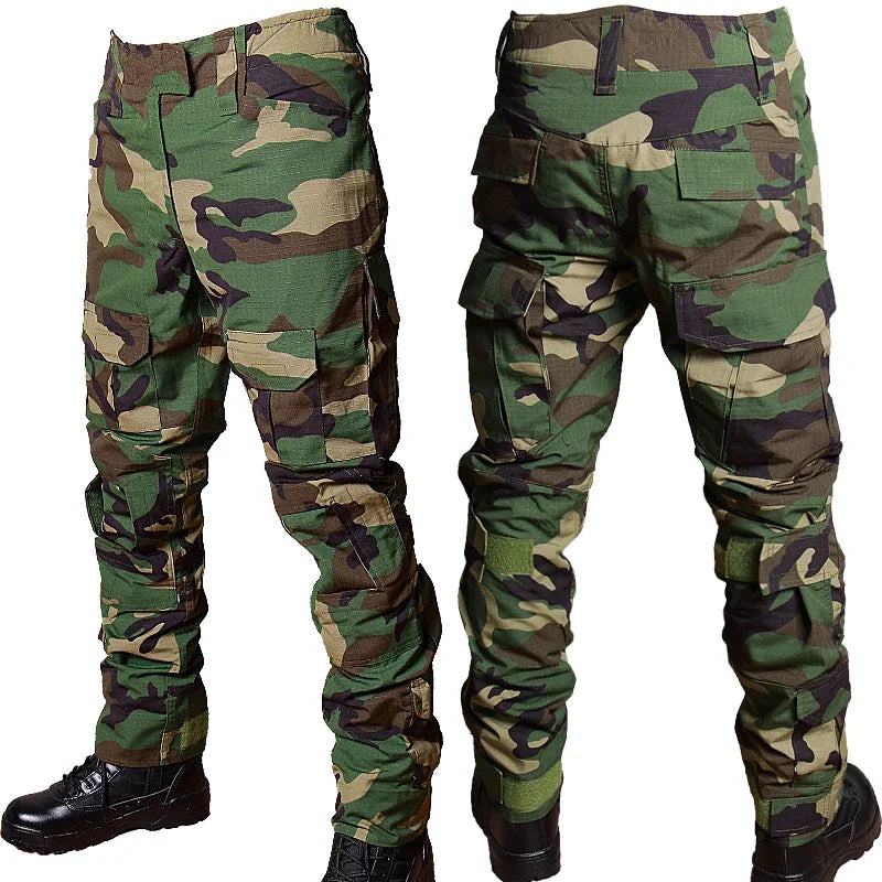 Tactical Military Camo Pants Men Multi Pockets Cargo Trousers with Protective Knee Pads for Hunting Airsoft Wargame