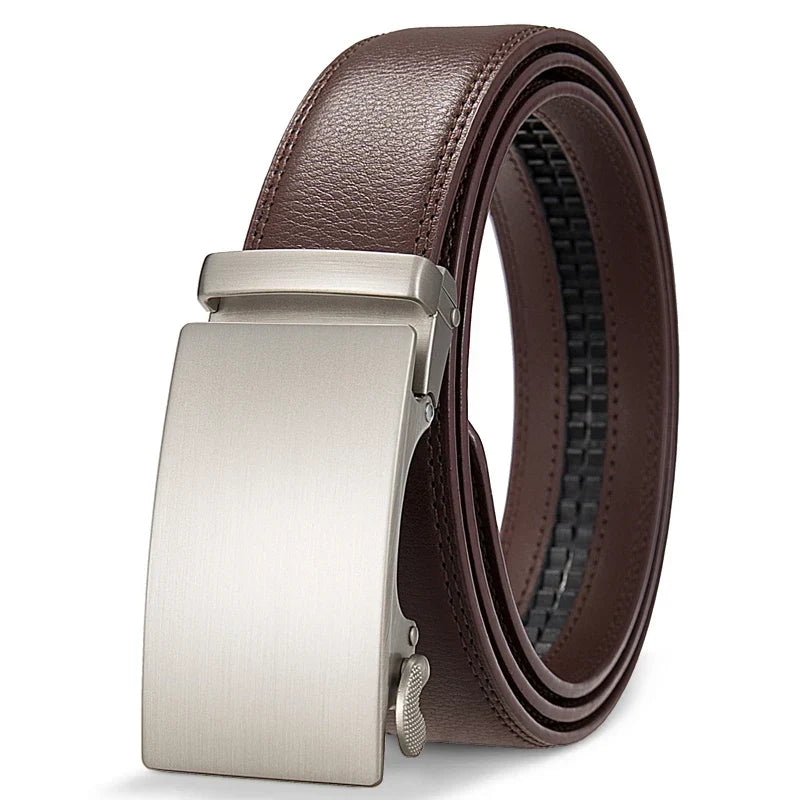3.5cm High End Handsome Metal Alloy Automatic Buckle Belt Men's Genuine Leather Waistband Fashion Business Black Brown Belts