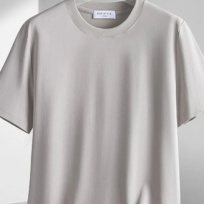 Plus Size 4XL 5XL Liquid Ammonia Mercerized Cotton T-shirt For Men Summer Cool Feeling Round Neck Top Clothes Short Sleeve Tees