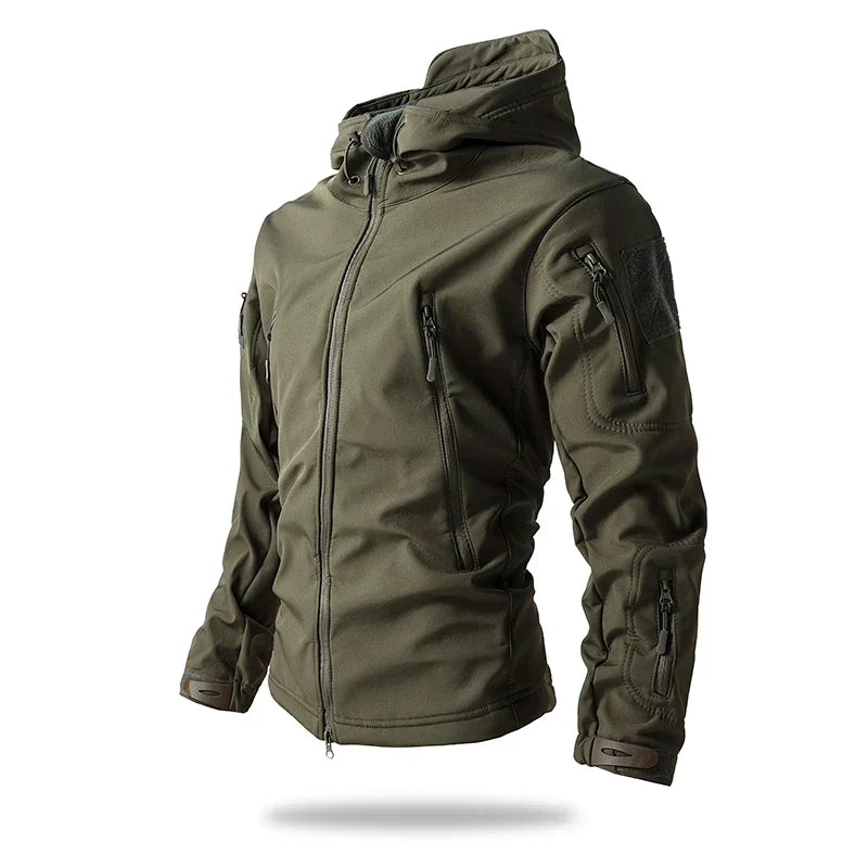 New Soft Shell Tactical Jacket  Men Winter Fleece Hooded Coat Hunting Clothes Outdoor Camouflage CS Tops Waterproof Windproof