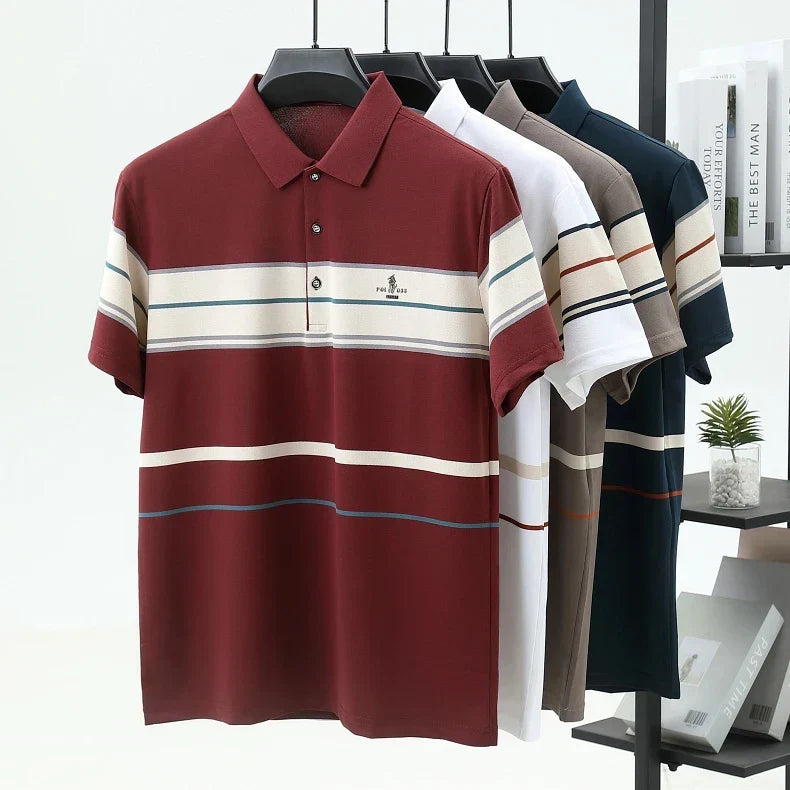 Luxury men's short sleeved polo shirt summer fashion hot selling striped top badge original design golf casual business T-shirt