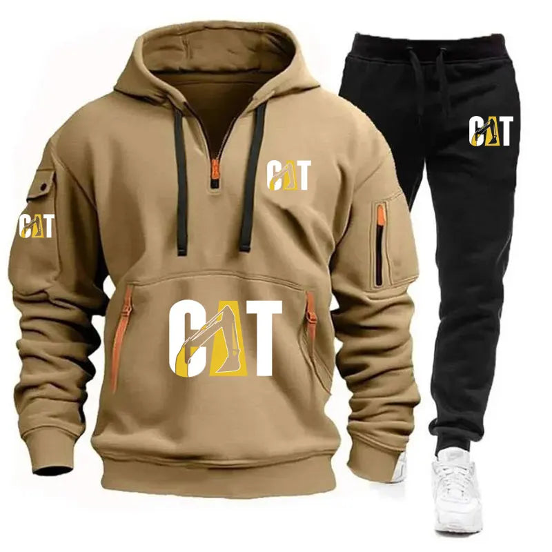 Spring new men's fashion sportswear set: multi-pocket zipper jacket + casual long pants, large-sized loose fashion sweatshirt 2-