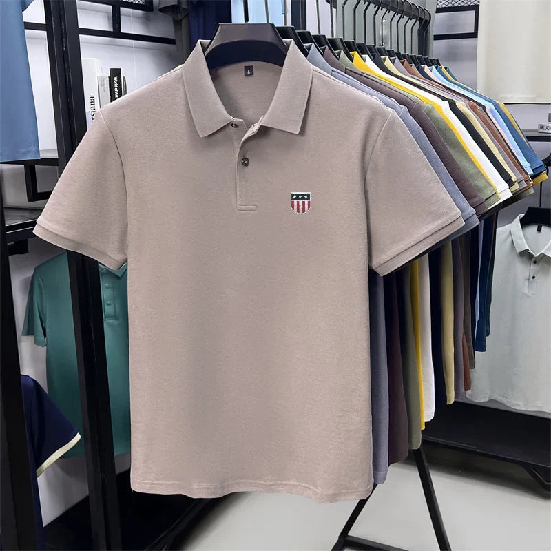 men's summer luxury brand cotton 100% polo shirt lapel printing short sleeves t-shirt business leisure ventilate men's clothing