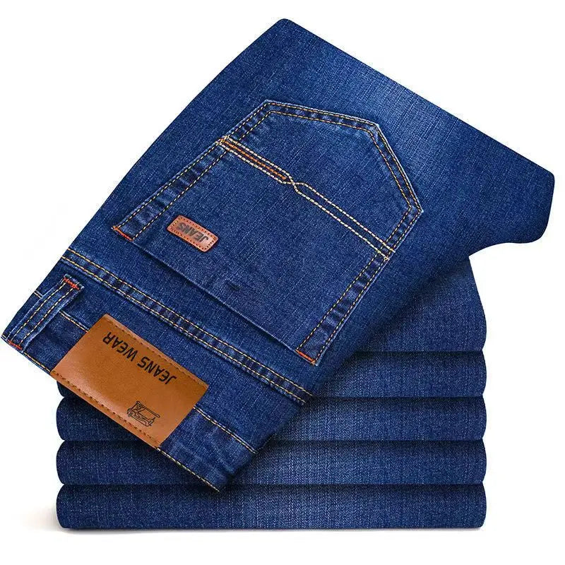 Men Fashion Straight Jeans Mens 2024 New Stretch Slim Fit Pants Comfortable Soft Business Denim Trousers Male Brand Clothing
