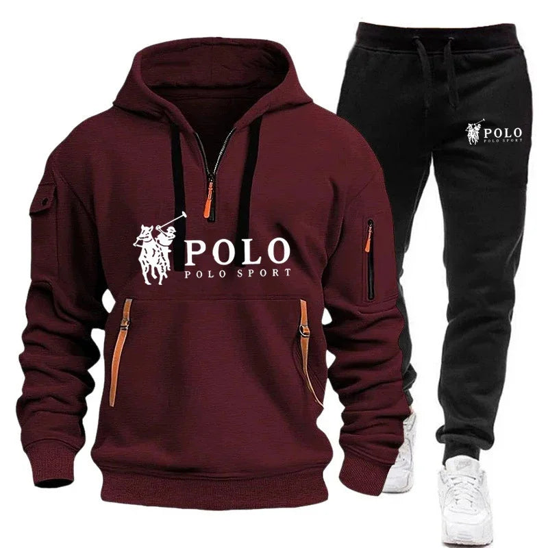 Autumn and Winter 2025 new Men's casual set, a fashionable outdoor hiking windproof and warm men's hoodie and pants 2-piece set