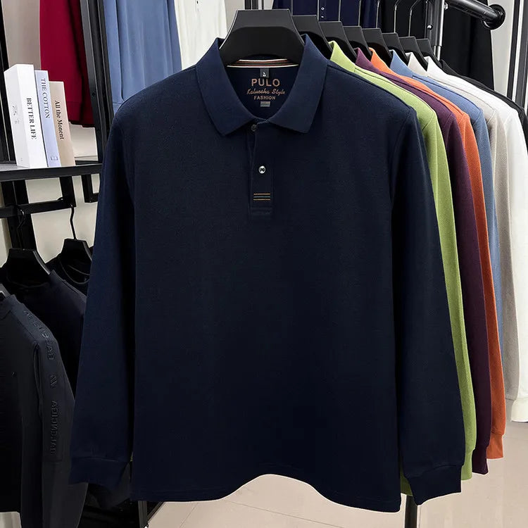 100% Breathable Cotton  Men's 2025 Autumn Long-Sleeve Polo Shirt - Classic Cotton Collared Business Casual Style