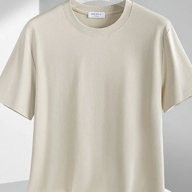 Plus Size 4XL 5XL Liquid Ammonia Mercerized Cotton T-shirt For Men Summer Cool Feeling Round Neck Top Clothes Short Sleeve Tees
