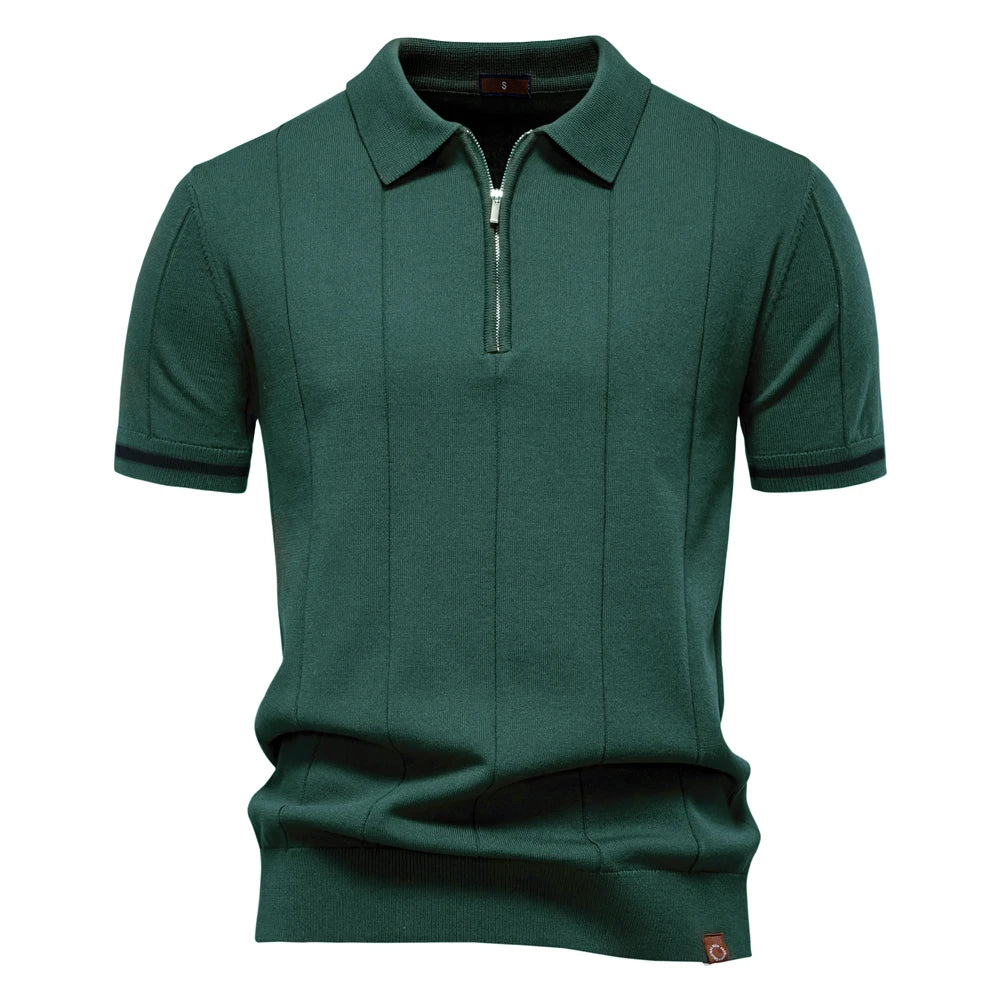 Men's Solid Color Sport Zipper Polo Shirt Athletic Social Polo Shirts for Men Office Slim Fit Polo