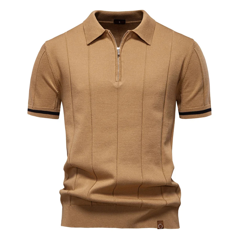 Men's Solid Color Sport Zipper Polo Shirt Athletic Social Polo Shirts for Men Office Slim Fit Polo