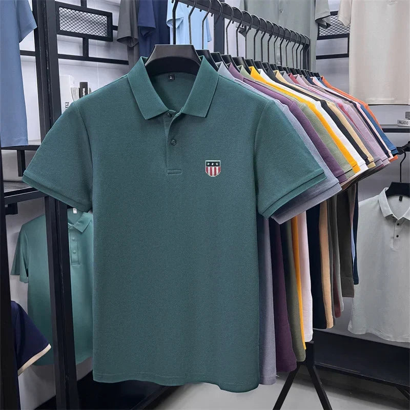 men's summer luxury brand cotton 100% polo shirt lapel printing short sleeves t-shirt business leisure ventilate men's clothing