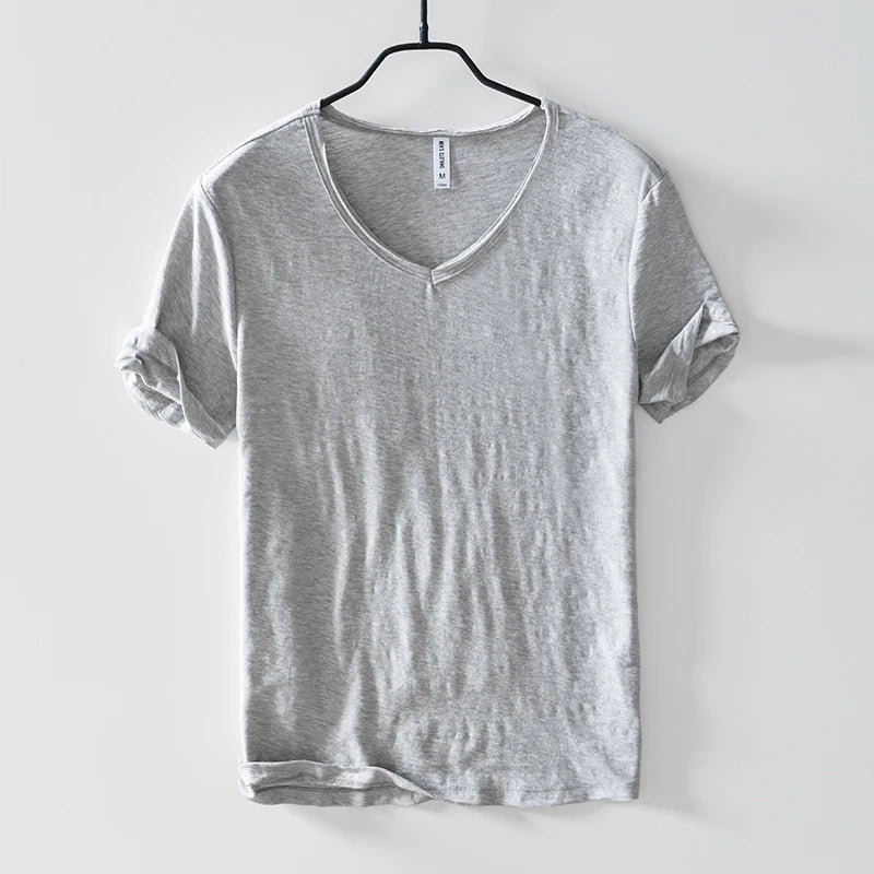 100% Cotton Short Sleeve V-Neck T Shirt Men Solid White Men T-Shirt Summer Comfortable and Breathable Soft Tshirt Mens Camiseta