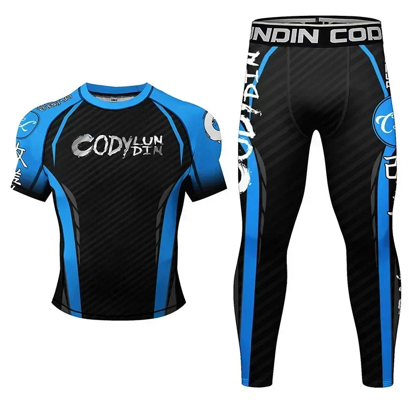 Rashguard MMA T-shirt+Pants Suit Men 4PCS/Set Jiu Jitsu Brazilian Grappling Bjj Boxing Rash Guard Sport Jerseys Fighting Shorts