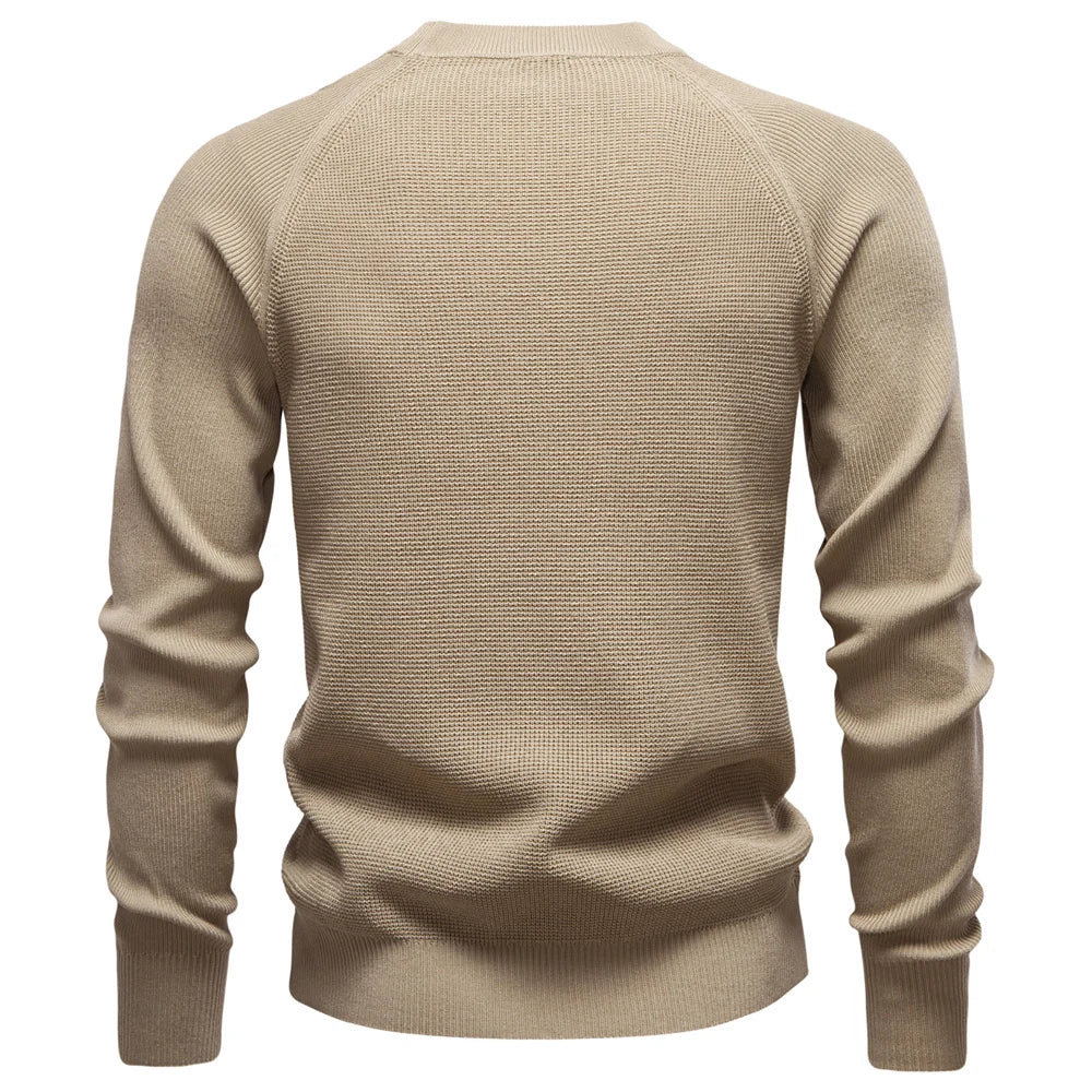 Raglan Sleeve Polo Shirt Men Henley Collar Solid Color Long Sleeve Heavyweight Cotton Business Casual Autumn Winter
