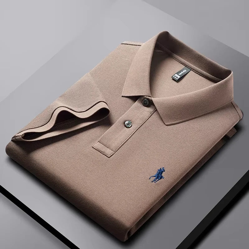 High end 100% cotton men's short sleeve solid color polo shirt light luxury brand embroidered business casual summer New T-shirt
