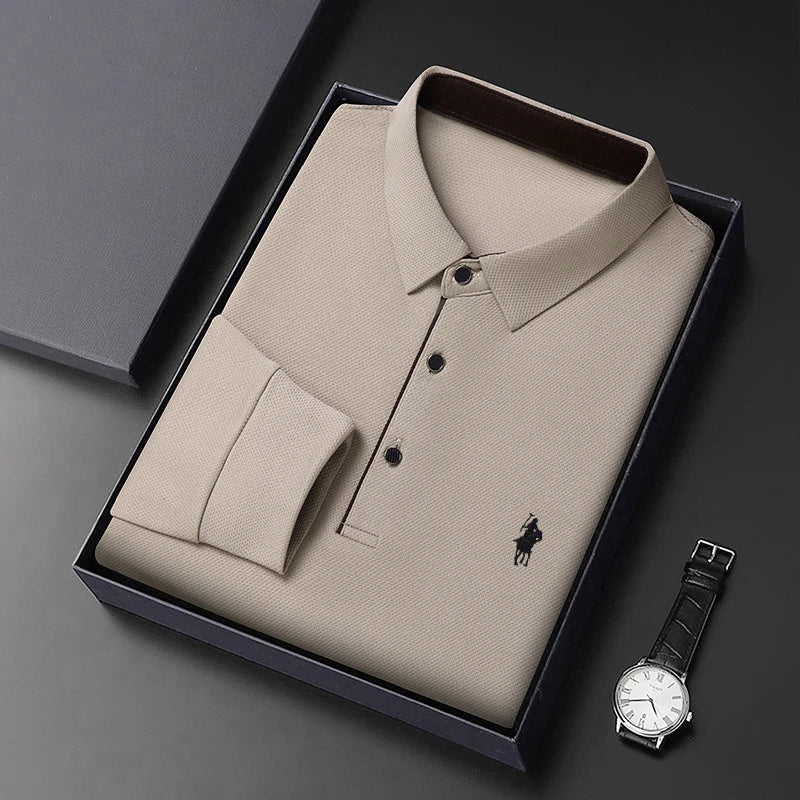 Light Luxury 202 Paul Men's Polo Shirt Long Sleeved T-shirt Casual Daily Lapel Sweatshirt Base