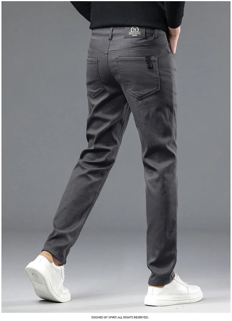 2024 Winter New Men's Warm Slim Fit Business Casual Fashion Thicken Trousers Fleece Stretch Brand Pants Black Grey Army Green
