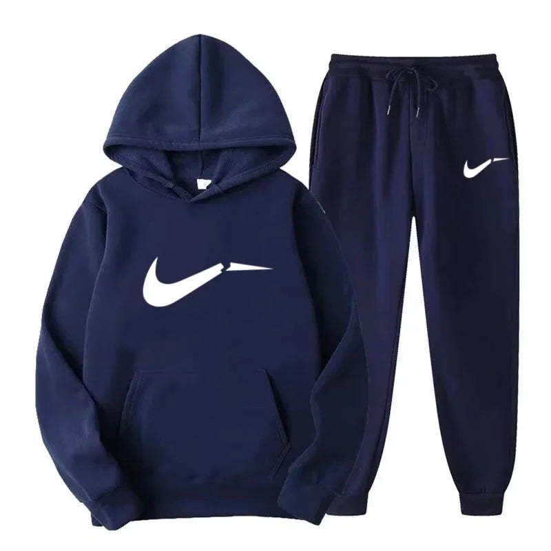 Men's fashionable pure cotton hooded sweatshirt set - Korean style trendy casual sportswear, loose fit, slimming effect