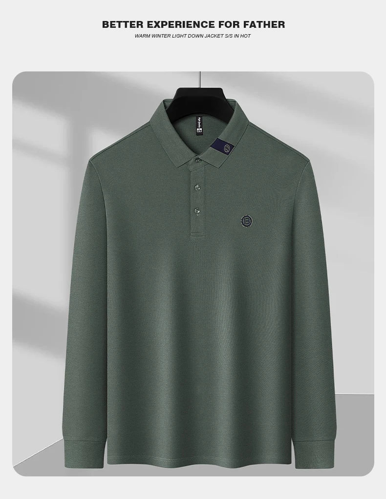 High end letter embroidery brand men's long sleeved polo shirt 2024 Spring and Autumn new comfortable 100% cotton casual T-shirt