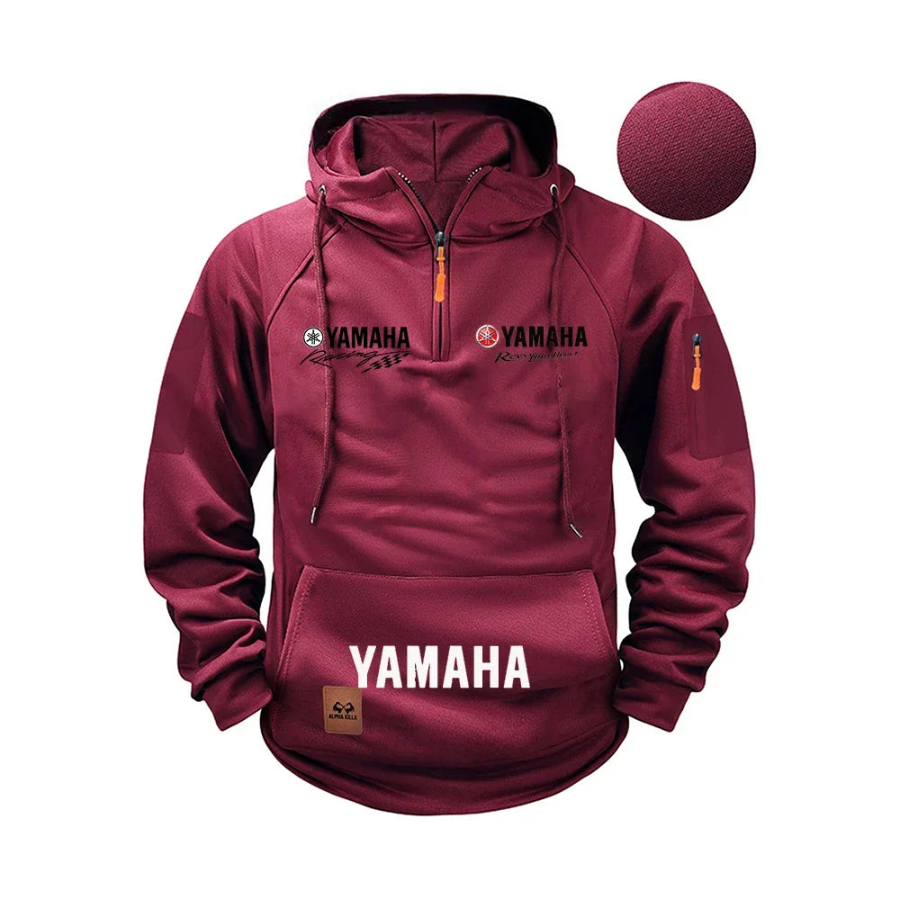 2026 new Yamaha autumn and winter vintage heavy-duty men's fleece hooded sweater long-sleeved motorcycle casual jacket