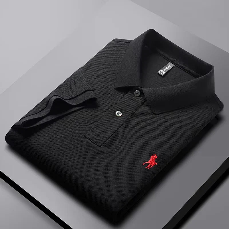 High end 100% cotton men's short sleeve solid color polo shirt light luxury brand embroidered business casual summer New T-shirt