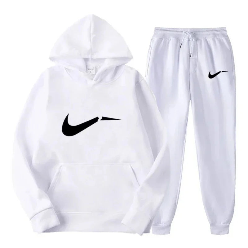 Men's fashionable pure cotton hooded sweatshirt set - Korean style trendy casual sportswear, loose fit, slimming effect