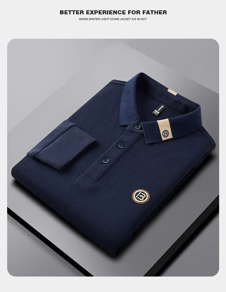 High end letter embroidery brand men's long sleeved polo shirt 2024 Spring and Autumn new comfortable 100% cotton casual T-shirt