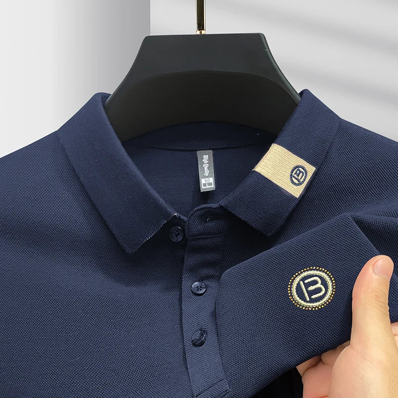 High end letter embroidery brand men's long sleeved polo shirt 2024 Spring and Autumn new comfortable 100% cotton casual T-shirt