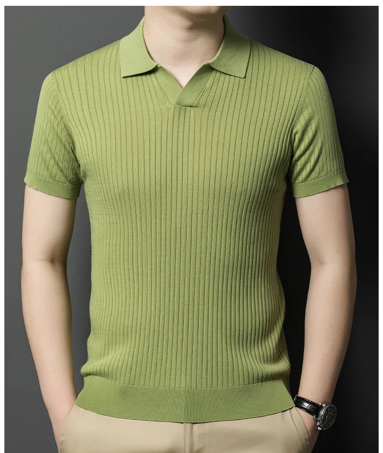 Mulberry Silk Men's Short-Sleeved Shirt, Slim Fit Summer Business Gentleman Men's Polo Shirt in 2024, High-End Knitwear