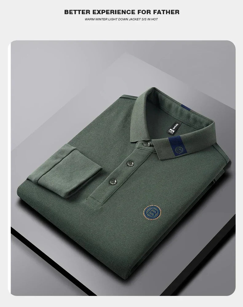 High end letter embroidery brand men's long sleeved polo shirt 2024 Spring and Autumn new comfortable 100% cotton casual T-shirt