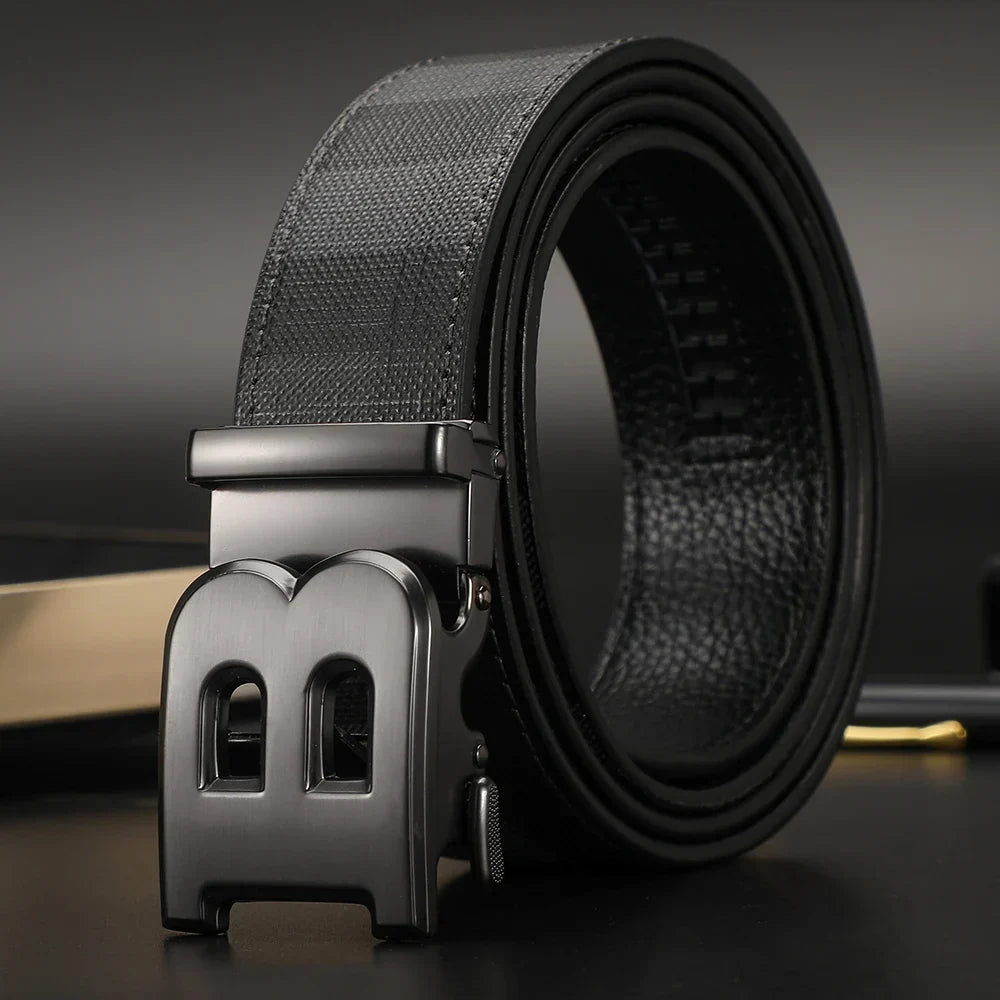 New Width 3.4cm Men's Belt Business Formal Real Leather Canvas Male Belt High Quality Metal Automatic Buckle Belt for men jeans