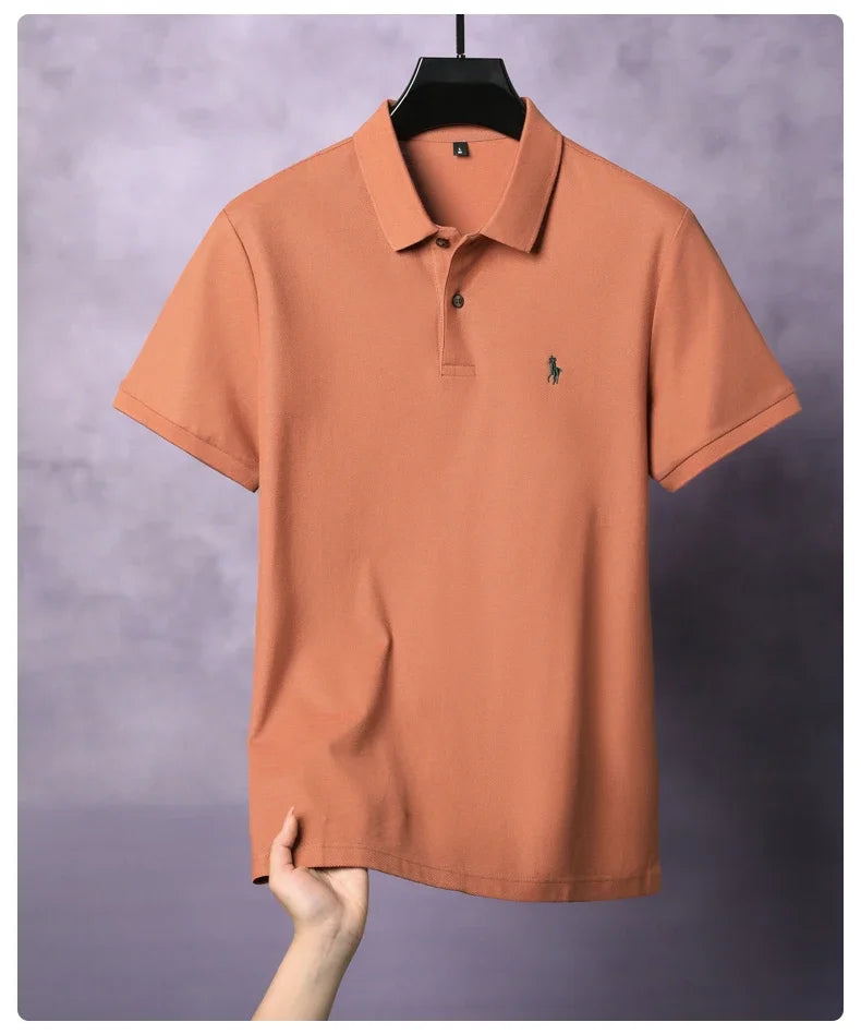 High end 100% cotton men's short sleeve solid color polo shirt light luxury brand embroidered business casual summer New T-shirt