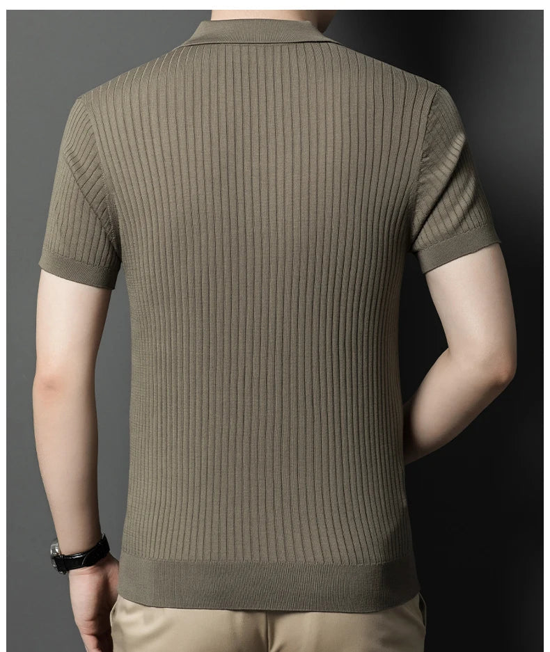 Mulberry Silk Men's Short-Sleeved Shirt, Slim Fit Summer Business Gentleman Men's Polo Shirt in 2024, High-End Knitwear