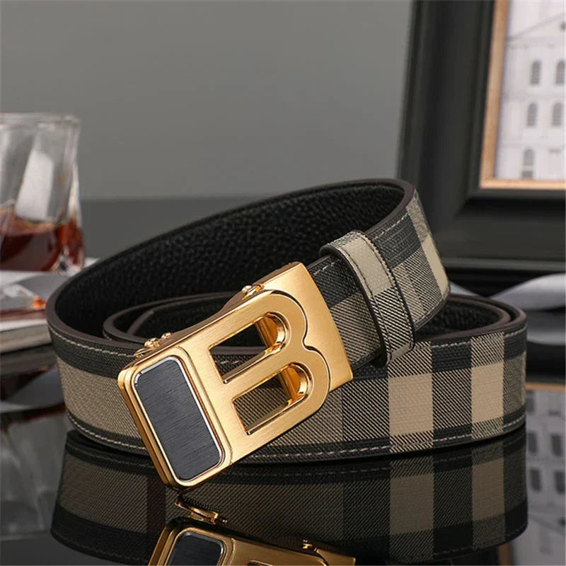 New Width 3.4cm Men's Belt Business Formal Real Leather Canvas Male Belt High Quality Metal Automatic Buckle Belt for men jeans