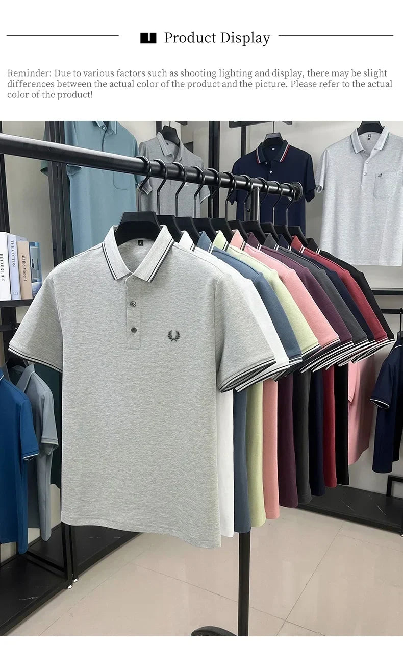 100% pure cotton embroidered new men's casual short sleeved polo shirt, fashionable, breathable, comfortable and versatile top