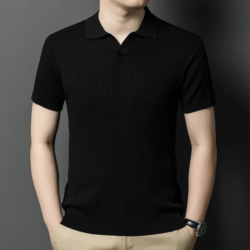 Mulberry Silk Men's Short-Sleeved Shirt, Slim Fit Summer Business Gentleman Men's Polo Shirt in 2024, High-End Knitwear