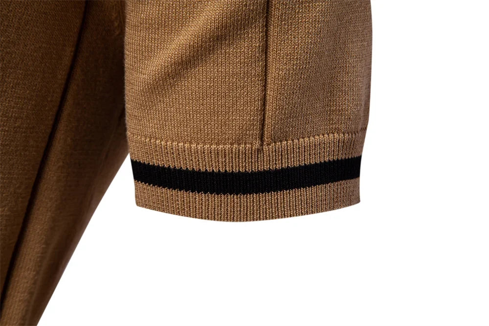 Men's Solid Color Sport Zipper Polo Shirt Athletic Social Polo Shirts for Men Office Slim Fit Polo