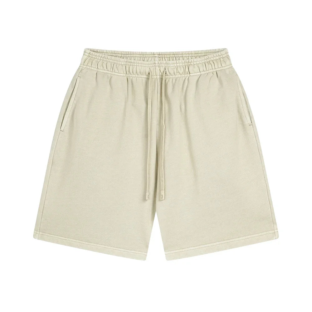Fashion Summer Men 420gsm Washed Cotton Shorts Retro Unisex High Street Terry Knee Length Short Pants Streetwears HY0845